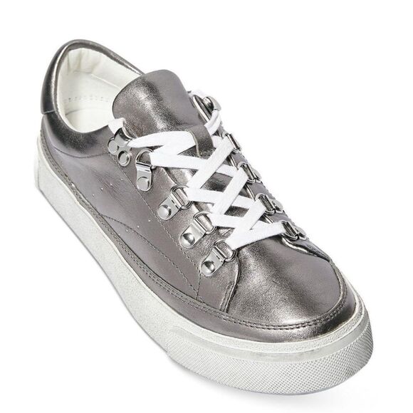 ALLSAINTS Womens Silver Metallic Quinn Round Toe Platform Leather Sneakers Shoes - Picture 2 of 10